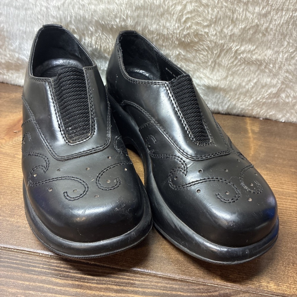 Dansko Women EU 38 Black Slip On Clog Nursing Shoe Leather Work Comfort US 7.5